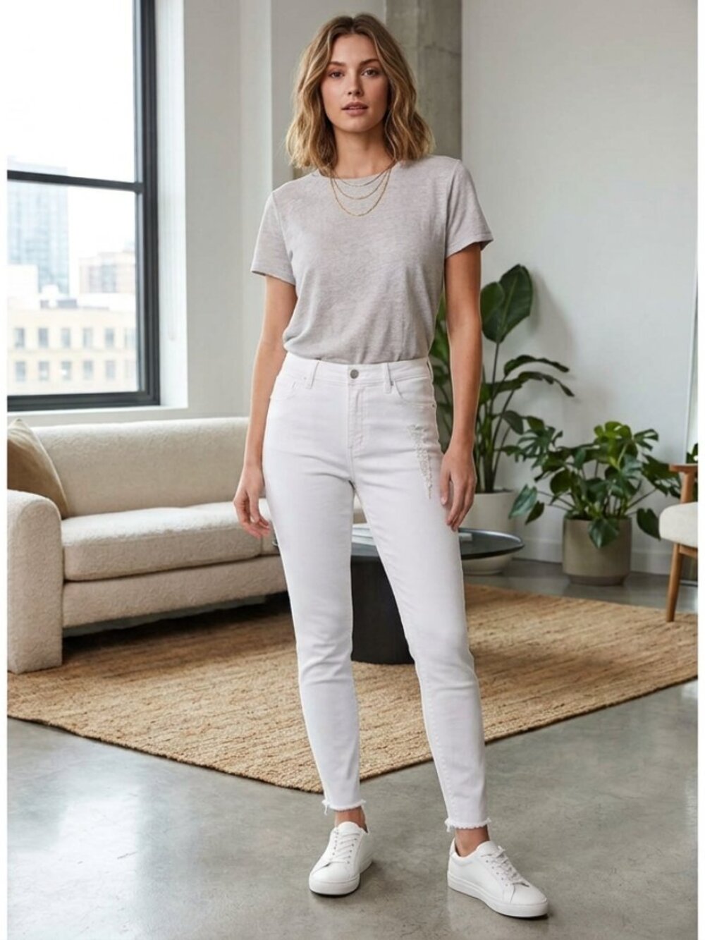 Wit & Wisdom Optic White Ab-Solution Raw Hem Skinny Jeans Size 10